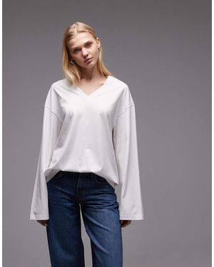 ARKET Pure Cotton V-neck Long Sleeve T-shirt - Grey