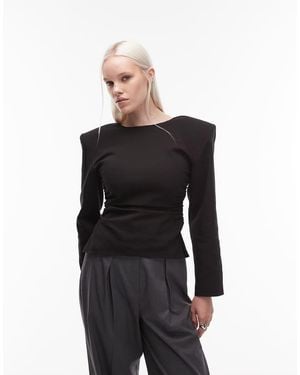ASOS Top De Sastre Con Cintura Ceñida Y Hombreras De - Negro