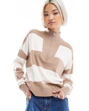 Brave Soul Striped Half Zip Knitted Jumper - Natural