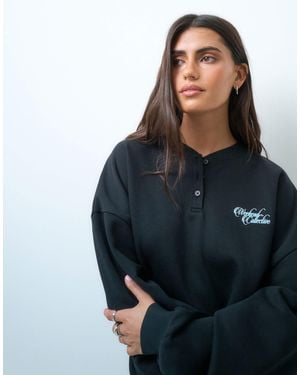 ASOS Weekend Collective Set Oversized Henley Sweatshirt With Graphic - Blue
