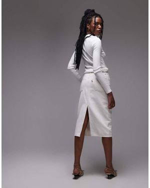 Levi's Falda Midi Blanca De Talle Alto Con Abertura En La Parte Trasera De - Gris
