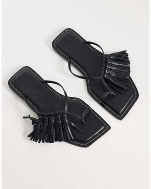 ASOS Sandalias Negras Con Borlas De Cuero Premium Flit De -Negro