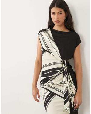 ASOS Contrast Short Sleeve Top With Drape Tie Front - Black