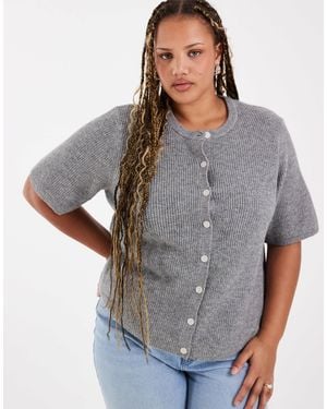 Pieces Plus Pieces Curve Short Sleeve Boxy Cardigan - Grey