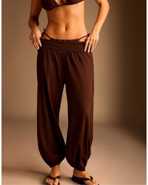 Stradivarius Balloon Trousers With Turn-down Waist - Brown