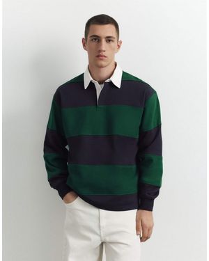 Pull&Bear Langärmliges gestreiftes polohemd - Grün