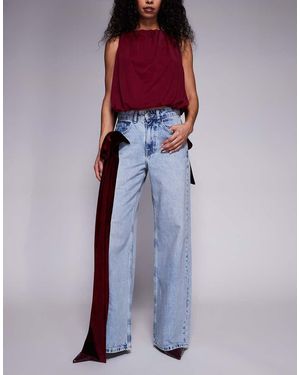 ASOS Wide Leg Jeans With 3d Velvet Bow Detail - Purple