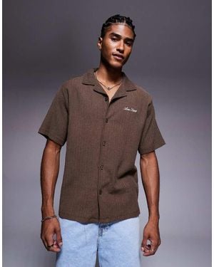 River Island Plisse Revere Collar Shirt - Grey