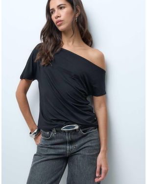 New Look T-Shirt Met Blote Schouders - Blauw