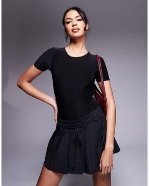 Fashionkilla Exclusive Sculpted Double Layered Slinky T-shirt Bodysuit - Black