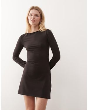 Weekday Boat Neck Long Sleeve Mini Dress - Black