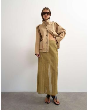 TOPSHOP Gonna Lunga Trasparente Color Kaki - Metallizzato