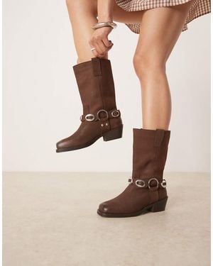 ASOS Chase Leather Boho Harness Knee Boot - Natural