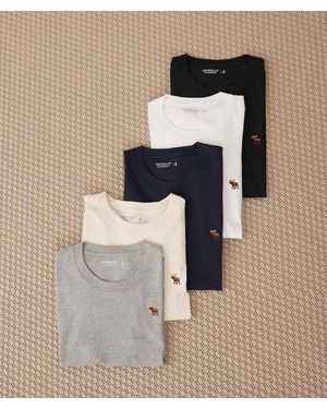 Abercrombie & Fitch Confezione Da 5 T-Shirt Con Logo Icona Colore Nero, Blu, Grigio, Crema E Bianco