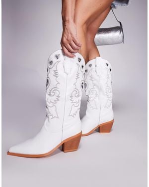 SIMMI Simmi London Wide Fit Declan Cowboy Boots With And Embroidery - White