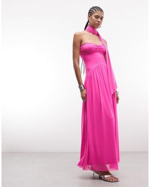AFRM Rori Detatchable Scarf Sculpted Waist Bandeau Maxi Dress - Pink