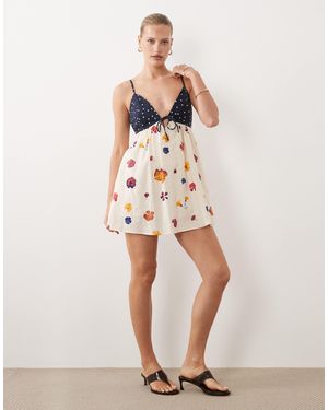 Abercrombie & Fitch Strappy Flowy Mini Dress Skort With Built-in Bra - Natural