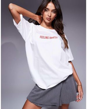 In The Style 'Feeling Bratty' Slogan Oversized T-Shirt - White