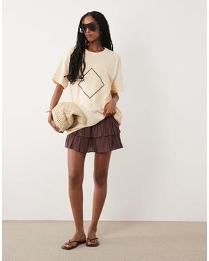 Miss Selfridge Embroidered Heritage Oversized T-shirt - Natural