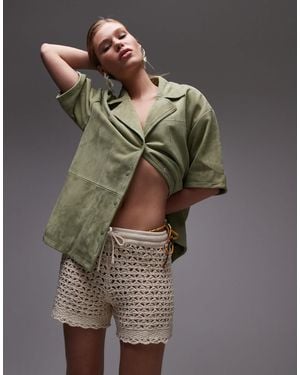 TOPSHOP Short en maille à surpiqûres - taupe - Neutre