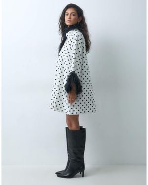 Sister Jane Jacquard Faux Fur Trim Mini Dress - Blue