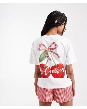 Threadbare Pyjamaset Met Top Met Korte Mouwen En Kersenprint En Geruite Boxershort - Rood