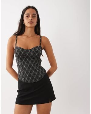 ASOS Top Corsé De Espiga Cepillada En Azul Argyle-Blanco - Negro