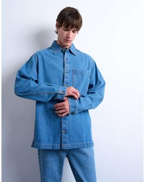 TOPMAN Regular Fit Denim Overshirt - Blue