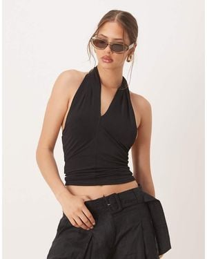 Mango Cross Detail Halterneck Top - Black
