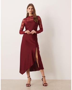 Y.A.S Hybrid High Neck Lace Top And Satin Slip Dress - Red