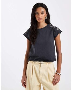 Mango Camiseta Con Diseño Encogido Y Bordado De Soles 100% De Algodón De Teen - Azul