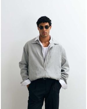 ASOS Striped Harrington Jacket - Grey