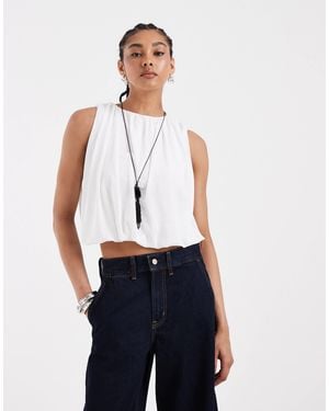 ASOS Mesh Gathered Bubble Hem Top - White