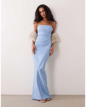 Vesper Maxi Bandeaujurk Van Bengaline Met Gedrapeerde Taille - Blauw