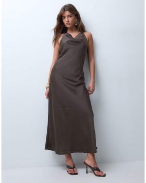 Y.A.S Tie Back Halter Neck Satin Maxi Dress - Brown