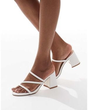 London Rebel Strappy Block Heeled Slip On Sandals - White