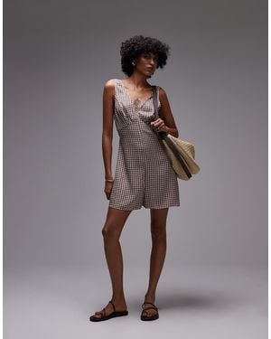 TOPSHOP V Neck Satin Playsuit - Grey
