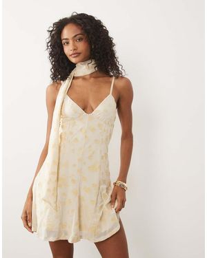 ASOS Flocked Mesh Scarf Detail Godet Mini Dress - Natural