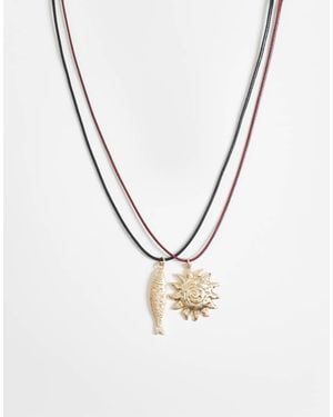ASOS Pack Of 2 Corded Necklaces With Sun And Fish Pendants - Metallic