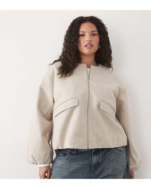 Vila Curve Textured Clean Collarless Bomber Jacket - Natural
