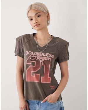 Monki Puff Sleeve Varisty T-Shirt - Grey