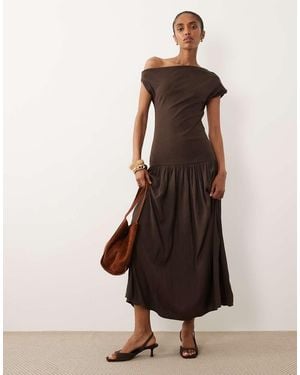 Mango Asymmetric Sleeveless Drop Waist Maxi Dress - Brown