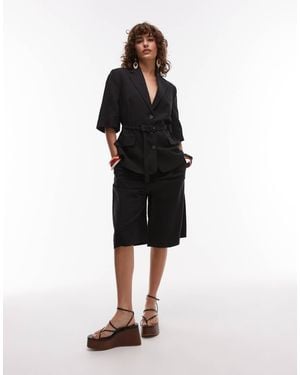 Mango Linen Mix Longline Bermuda Shorts - Black