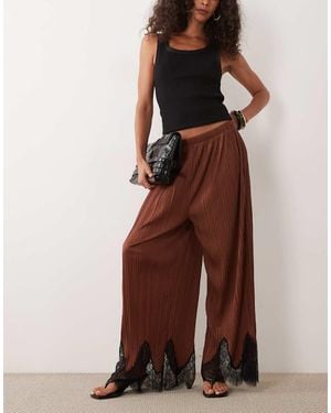 ASOS Mix & Match Plisse Straight Leg Trousers - Brown