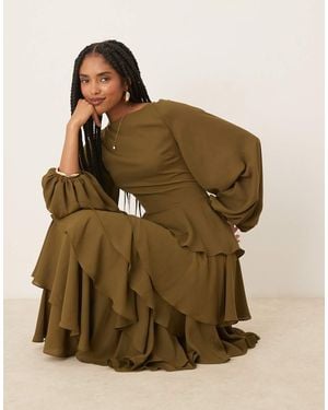 Pretty Lavish Beatris Lace Up Back Ruffle Maxi Dress - Green