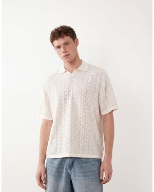 Jack & Jones Split Neck Polo Crochet Knit - White