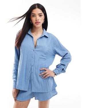 esmé studios Esmee Exclusive Relaxed Fit Long Sleeve Beach Shirt - Blue
