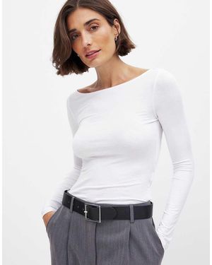 NA-KD Boat Neck Long Sleeve Top - White