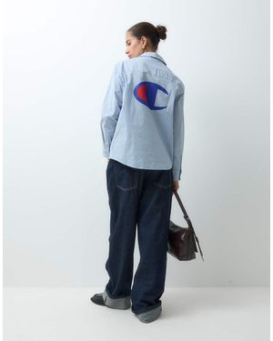 Champion Camisa Abotonada Con Estampado Trasero A Rayas Azules