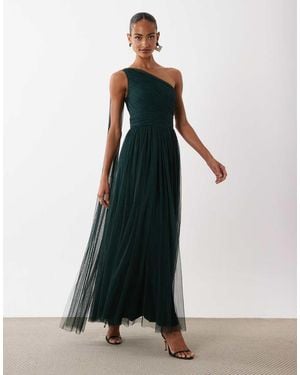 LACE & BEADS Bridesmaid One Shoulder Scarf Neck Maxi Dress - White